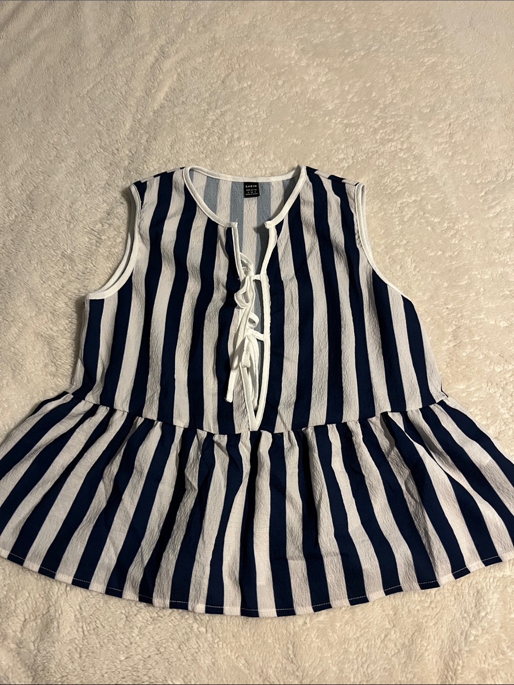 SHEIN Navy & White Striped Sleeveless Peplum Tank Top 🌻EUC